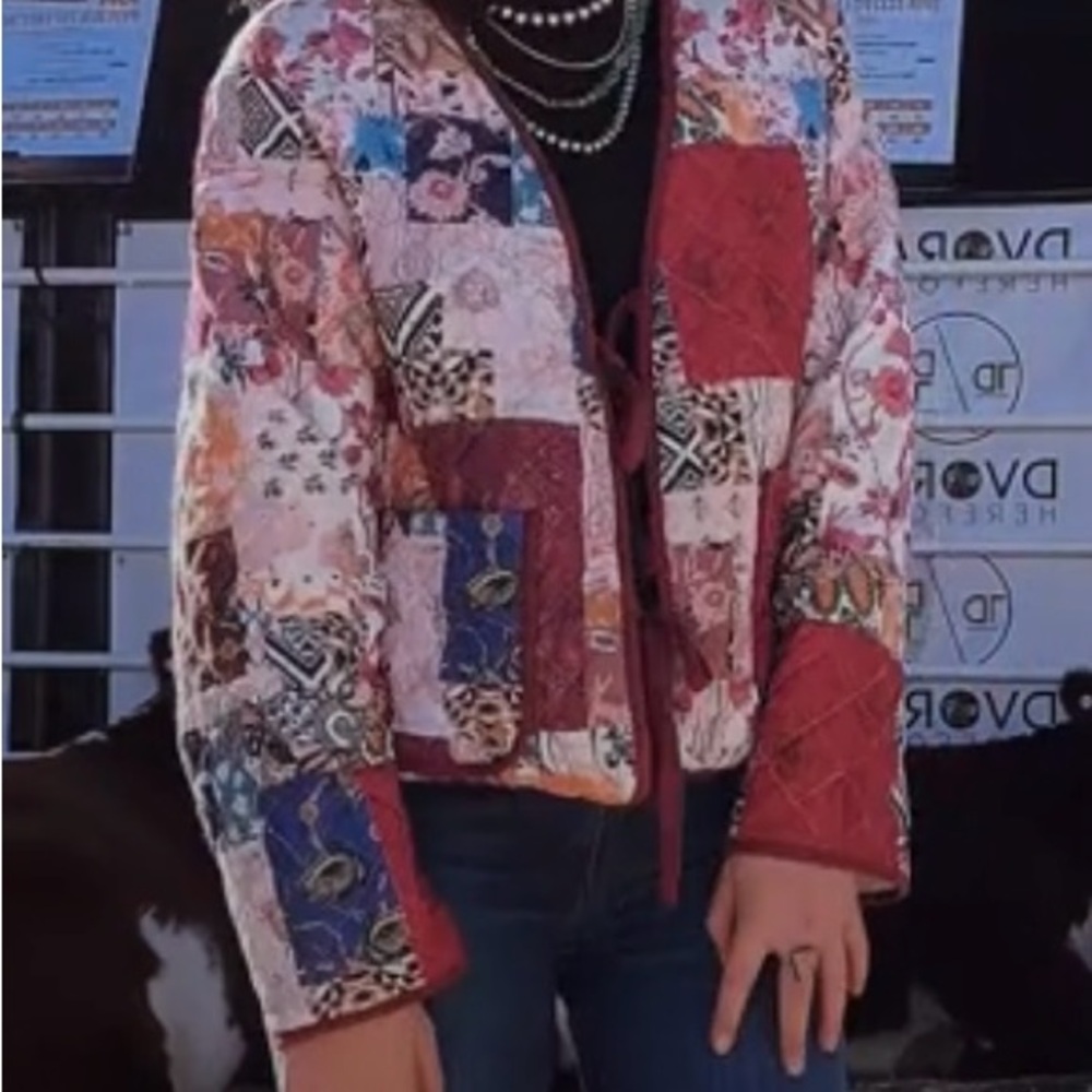 Patchwork Women's Jacket With Front Ties - image 2